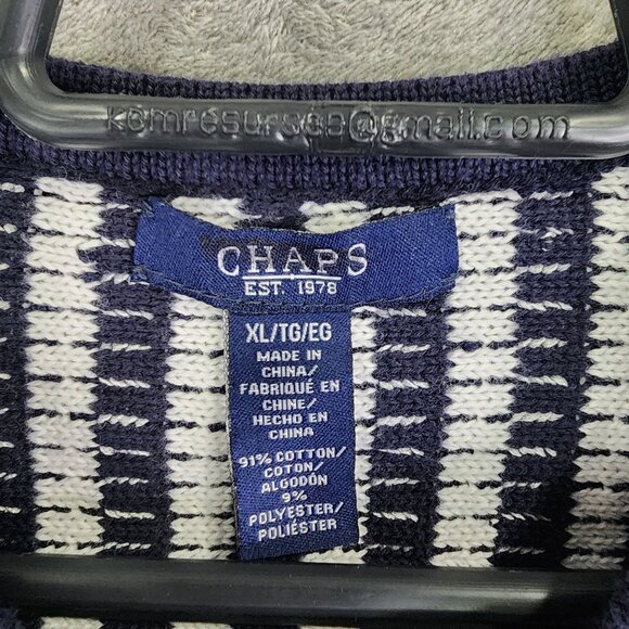 Womens Navy & White Chaps Textured Knit Sweater Jacket Full Zip Long Sleeve XL - Picture 3 of 7